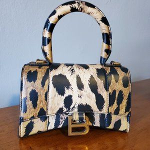 Balenciaga Hourglass XS Leopard Animal Print Hand Bag - Black Brown Tan